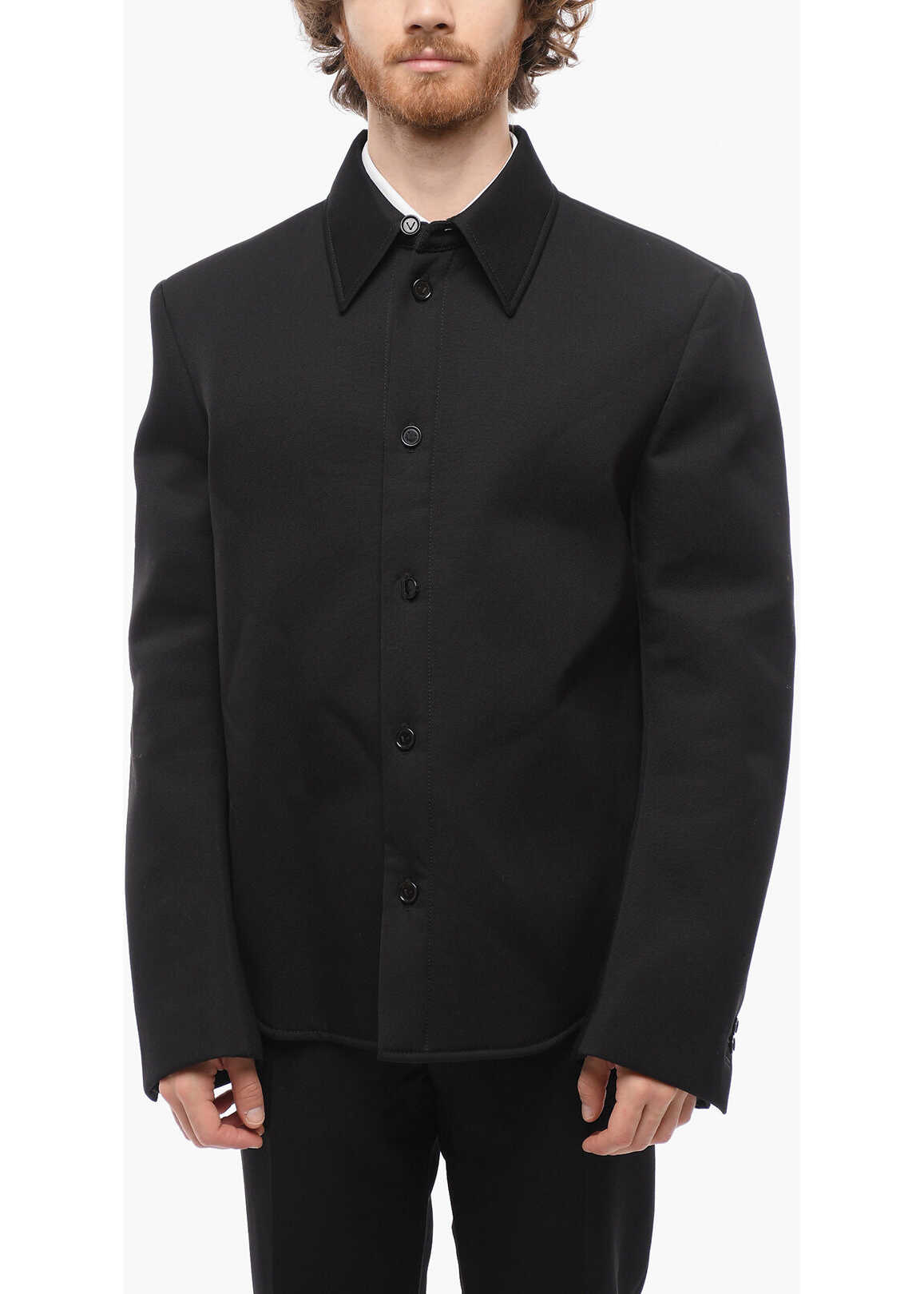 Bottega Veneta Standard Collar Wool Overshirt Black