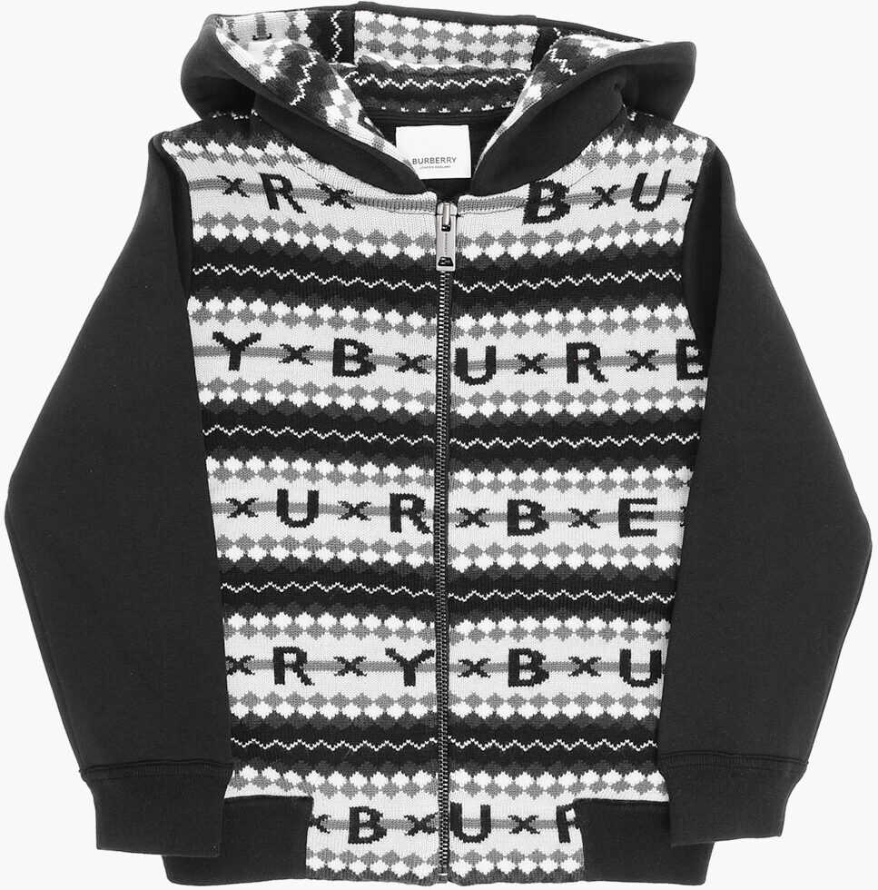 Burberry Kids Cotton Blend Niko Sweatshirt With Fair-Isle Embroidery On Th Black