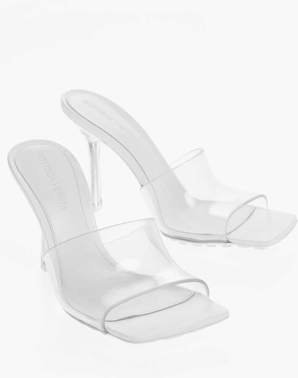 Bottega Veneta See Through Rubber Open Toe Mules With Metal Heel 9Cm White