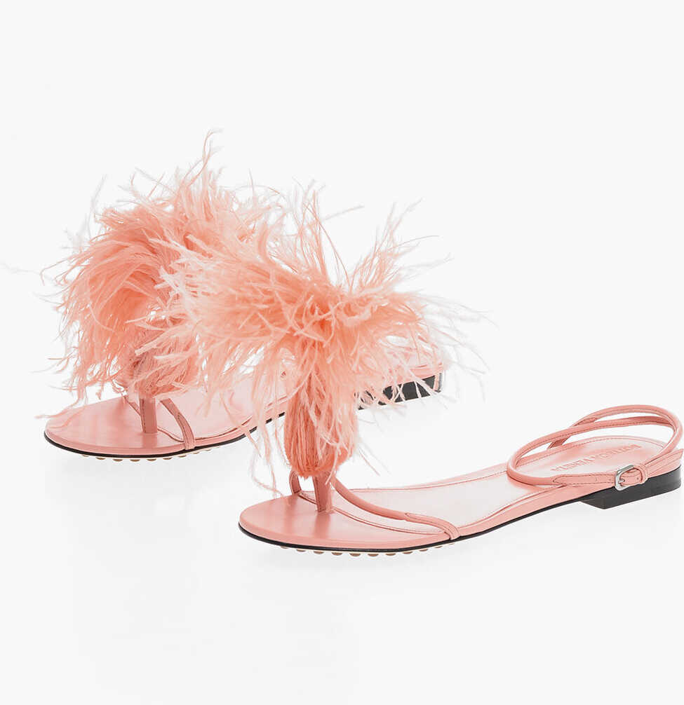 Bottega Veneta Feathered Wonderbird Flat Thong Sandals Pink
