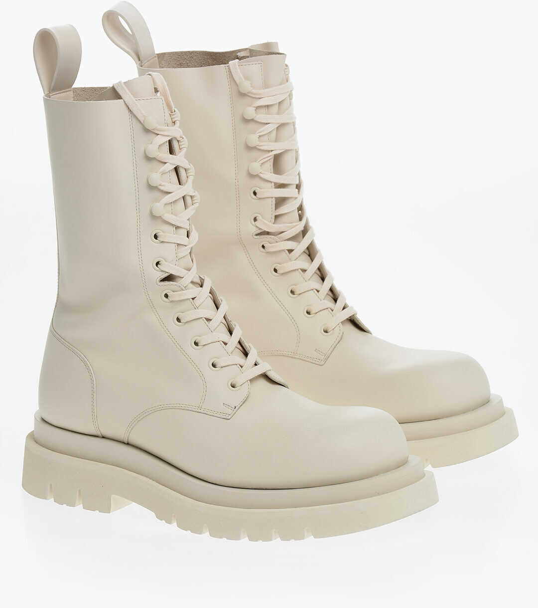 Bottega Veneta Lace-Up Lug Leather Combat Boots With Carrion Sole White