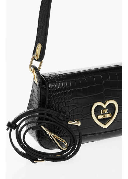 Genti de umar Moschino Love Crocodile Effect Faux Leather Shoulder Bag Black Femei (BM 12016209) 3