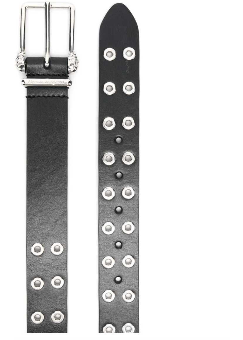 Curele Alexander McQueen Eyelet-studded calf leather belt Black Barbati (BM 12025758) 2