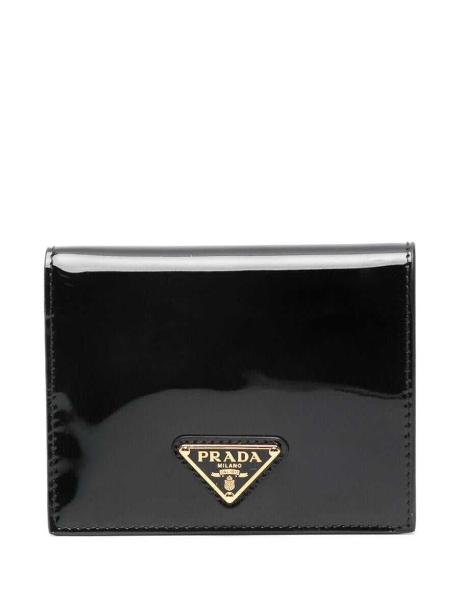 Prada PRADA logo-plaque high-shine finish leather wallet NERO/R