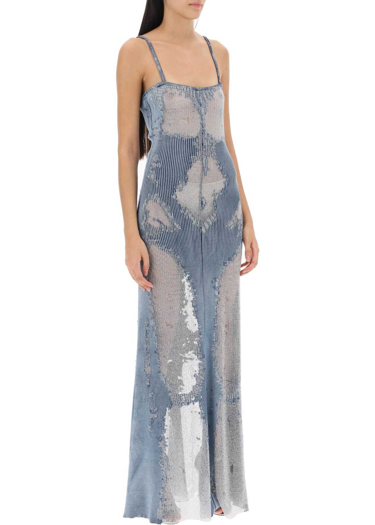 Diesel Claudia Maxi Dress In Rhinestone Burnout Jersey DENIM