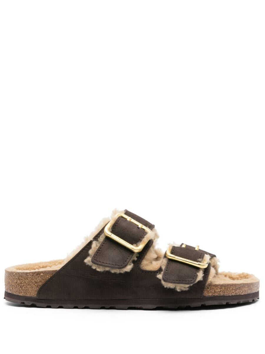 Birkenstock BIRKENSTOCK ARIZONA BOLD SHEARLING ESPRESSO, NATURAL LEATHER SHOES BROWN