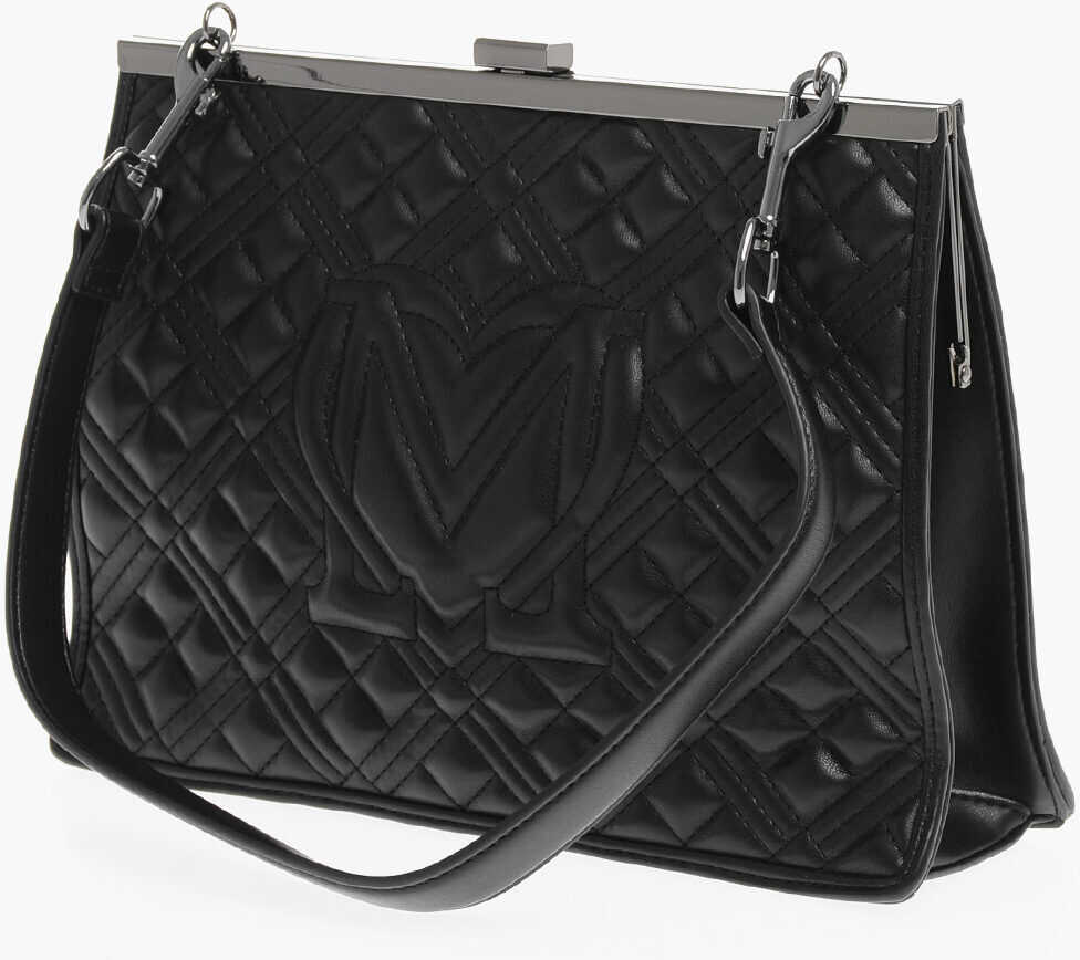 Genti tip postas Moschino Love Quilted Faux Leather Crossbody Bag With Ton On Ton Logo Black Femei (BM 12039525) 2