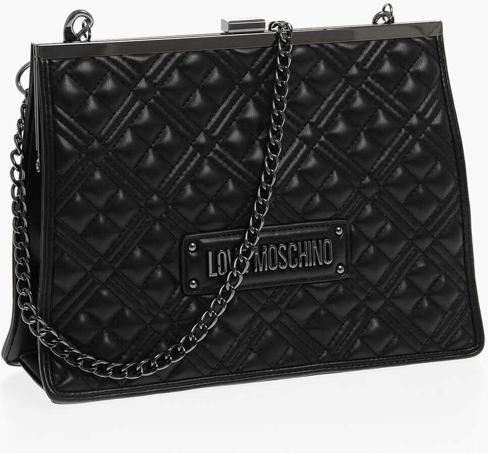 Genti tip postas Moschino Love Quilted Faux Leather Crossbody Bag With Ton On Ton Logo Black Femei (BM 12039525) 3