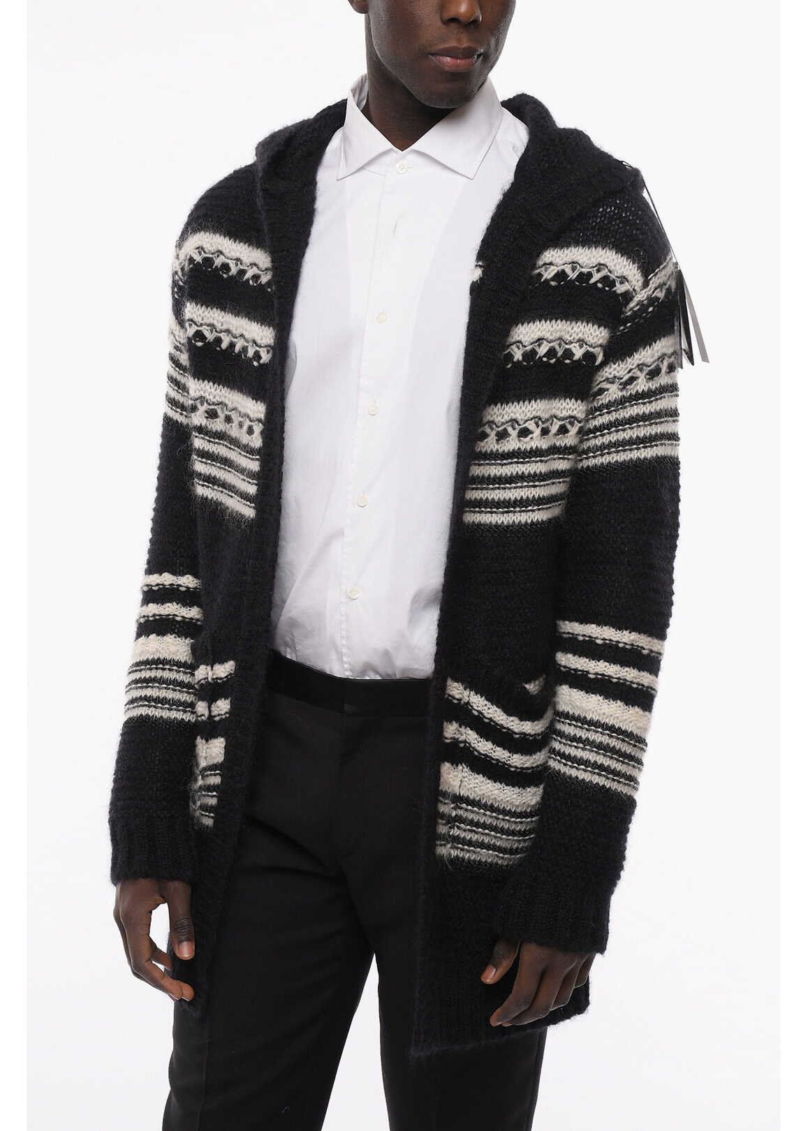 Saint Laurent Mohair-Blend Bahia Cardigan With Striped Pattern Black & White