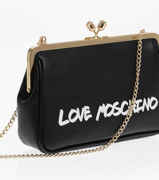 Genti de mana Moschino Love Solid Color Handbag With Printed Logo And Removable Cha Black Femei (BM 12039720) 3