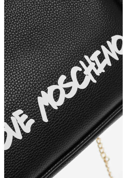 Genti de mana Moschino Love Solid Color Handbag With Printed Logo And Removable Cha Black Femei (BM 12039720) 4