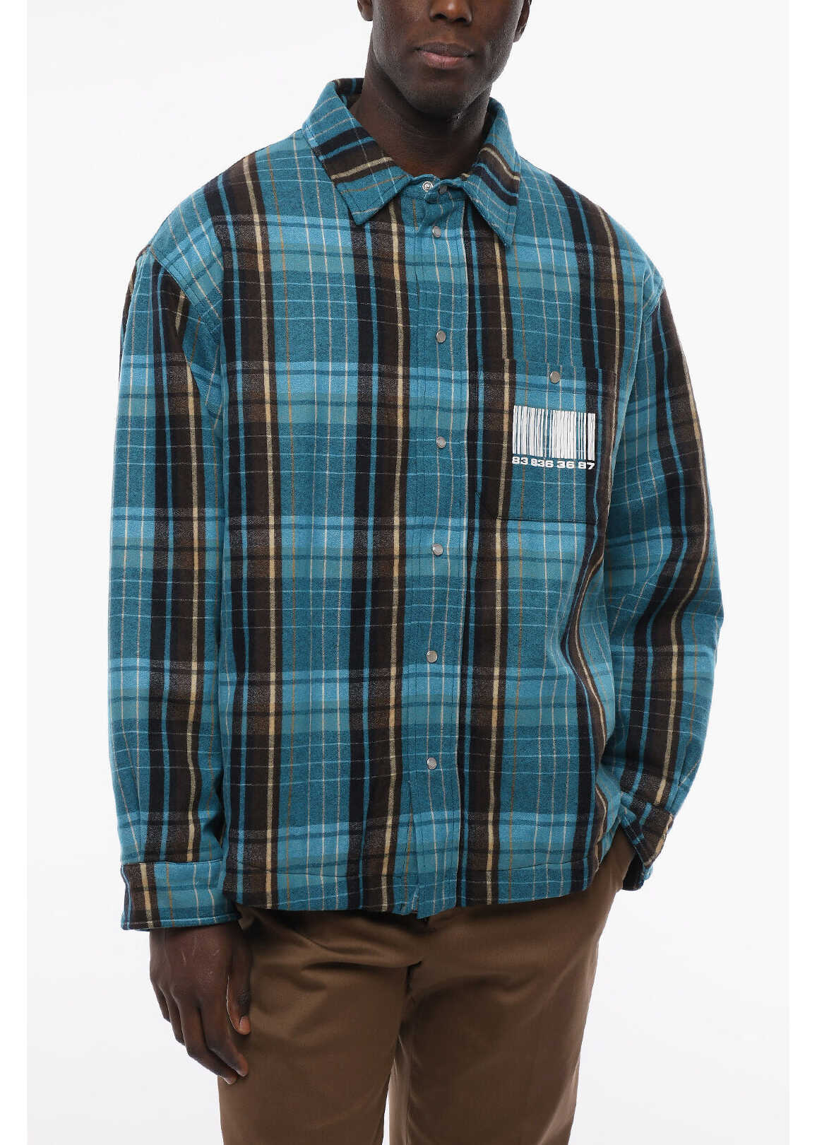 Vetements Vtmnts Padded Barcode Shirt With Check Pattern Blue