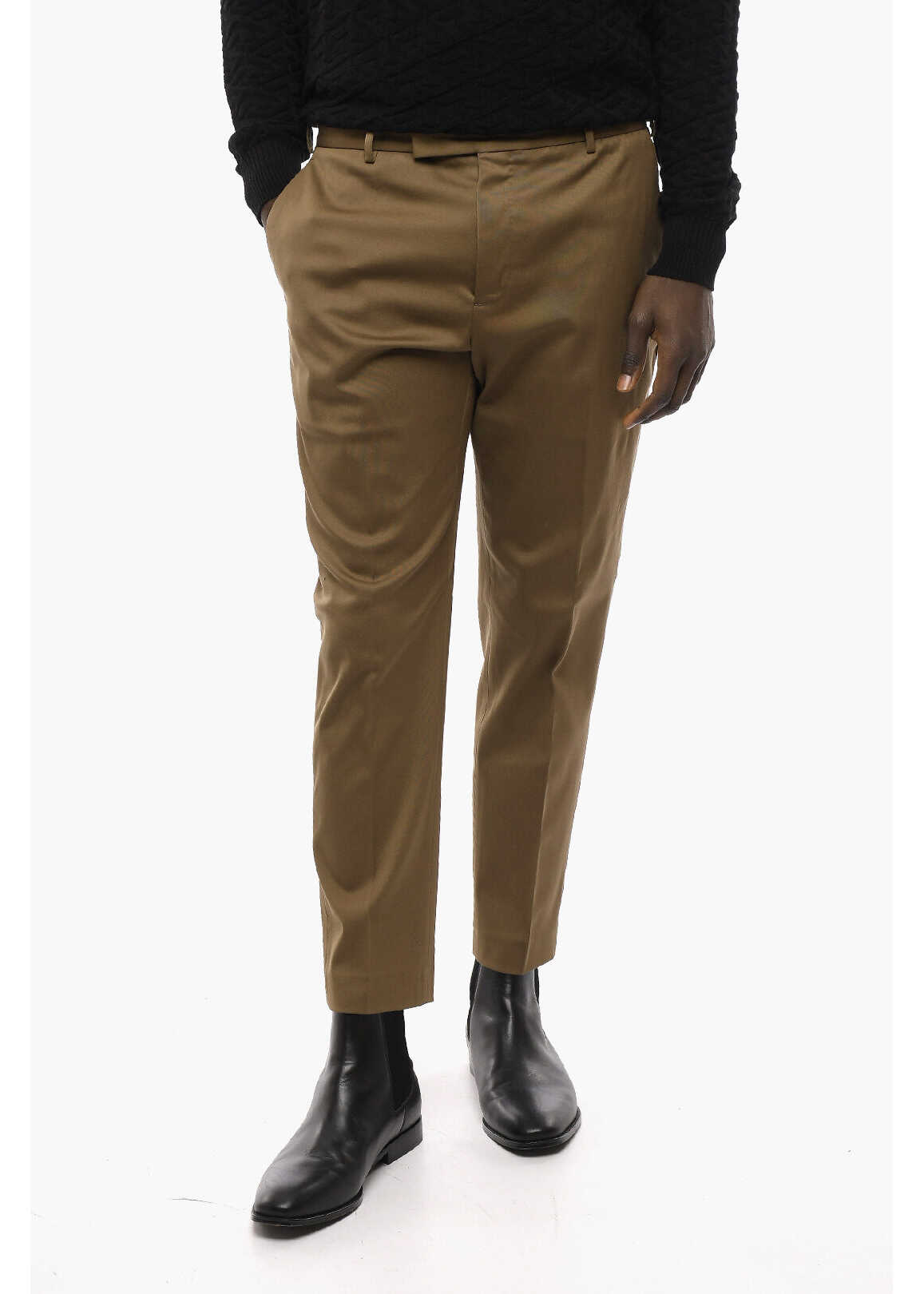 PT01 Edge Cropped Fit Cotton Chinos Pants Brown