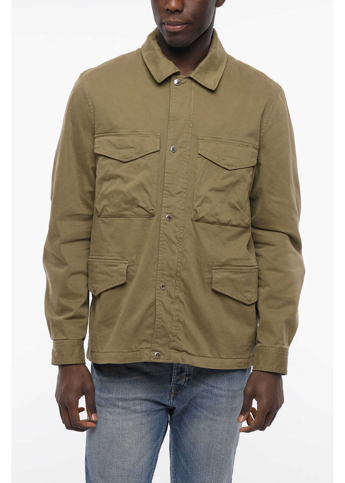 Paul Smith Ps Cotton Blend Field Overshirt With Snap Buttons Military Green
