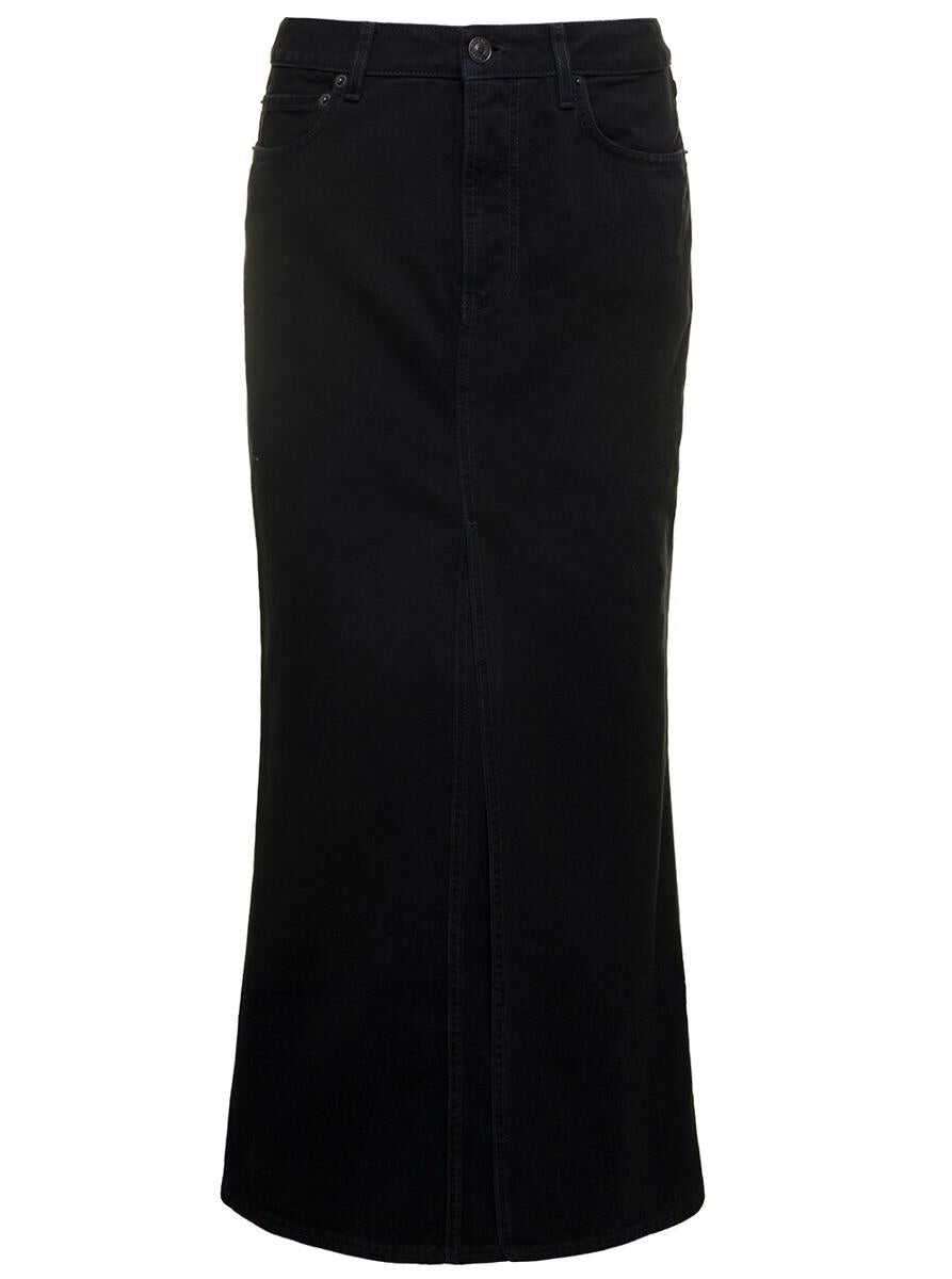 Balenciaga Maxi Black Skirt with Logo Patch at the Back in Cotton Denim Woman BLACK