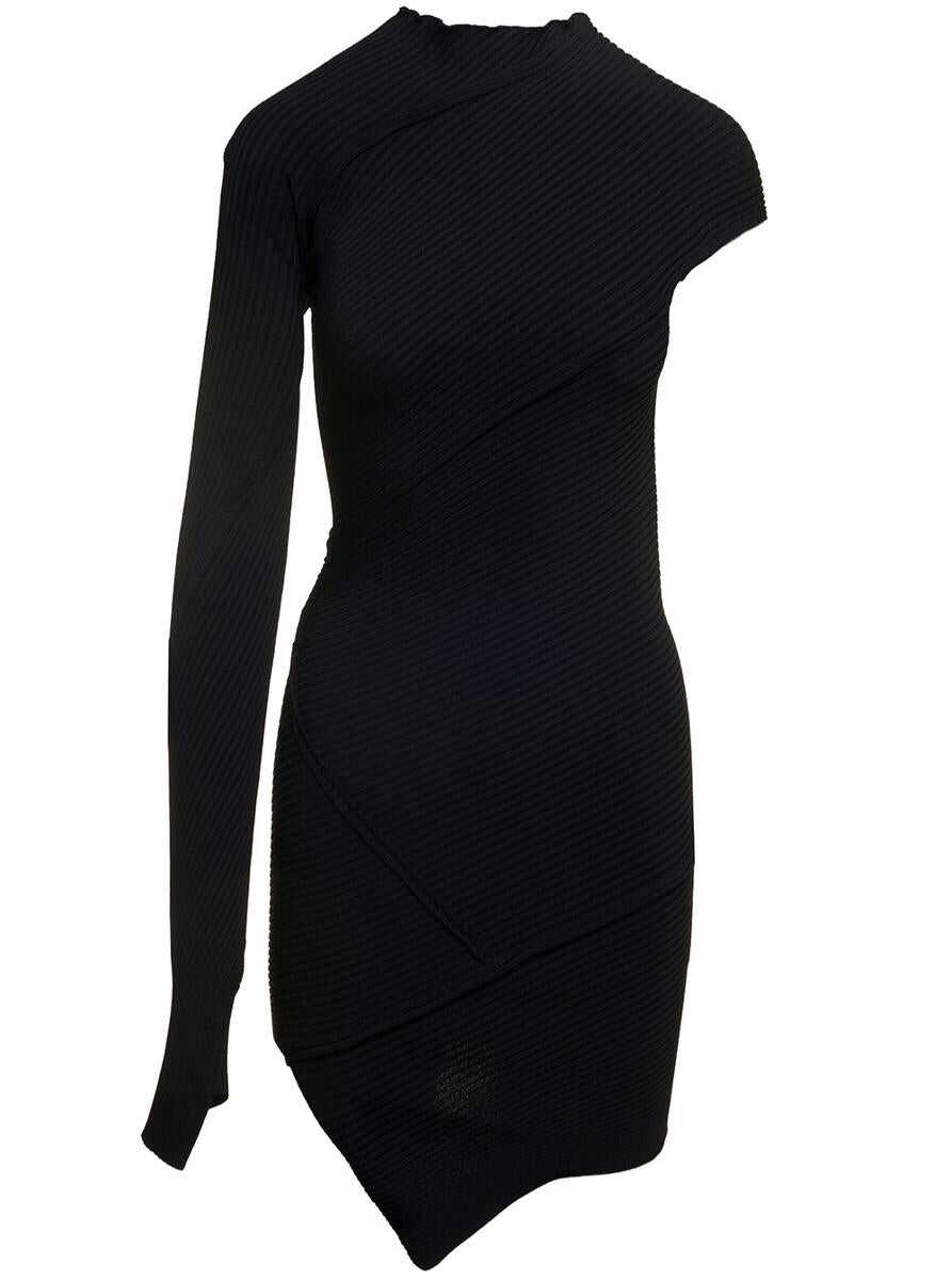 Balenciaga Black Mini One-Shoulder Dress with Asymmetric Motif in Viscose Woman BLACK