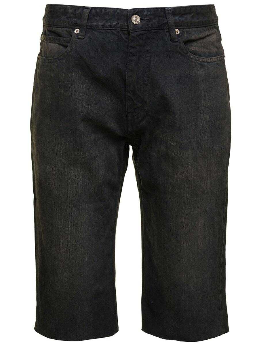 Balenciaga Black Bermuda Shorts with Washed-out Effect and Logo Patch in Cotton Denim Man BLACK