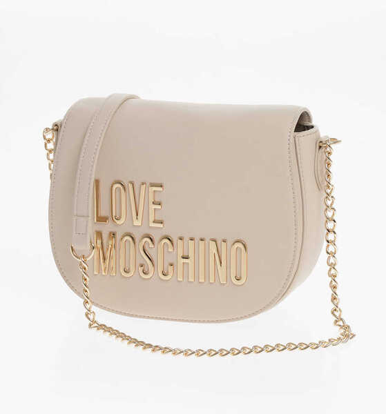 Genti tip postas Moschino Love Faux Leather Saddle Bag With Golden Chain And Maxi Logo Beige Femei (BM 12044289) 3