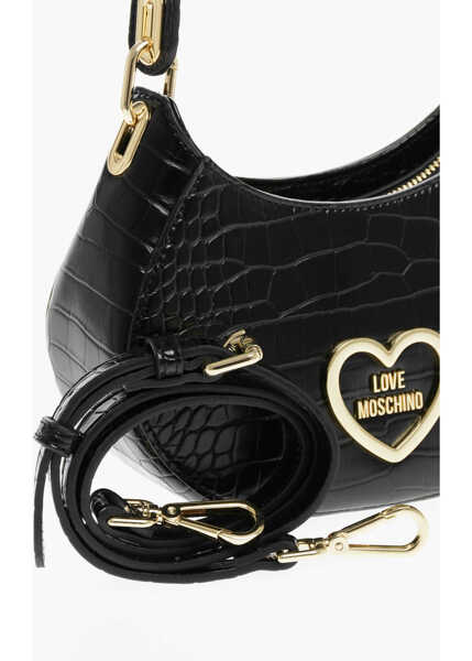 Genti de umar Moschino Love Crocodile Effect Faux Leather Hobo Bag Black Femei (BM 12044292) 3