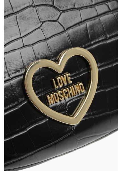 Genti de umar Moschino Love Crocodile Effect Faux Leather Hobo Bag Black Femei (BM 12044292) 4