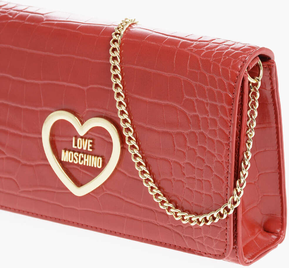 Genti tip postas Moschino Love Crocodile Effect Faux Leather Bag With Chain Shoulder S Red Femei (BM 12044295) 3