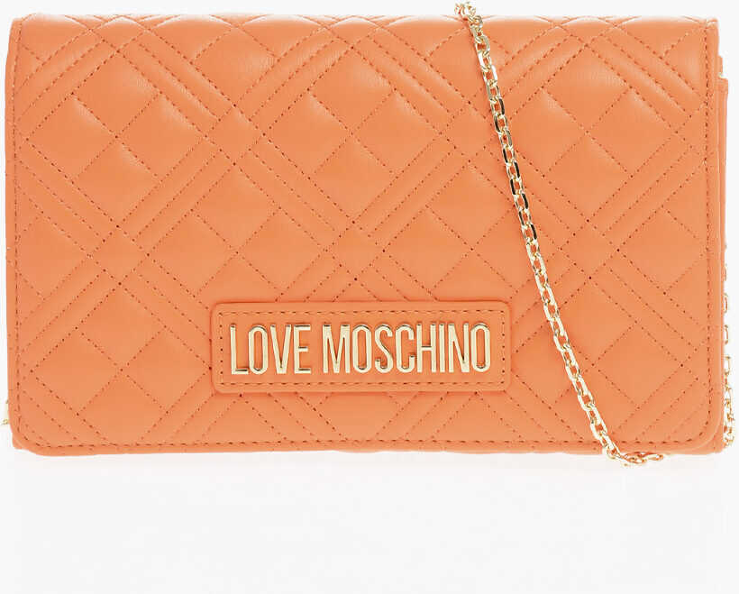 Moschino Love Quilted Faux Leather Bag With Chain Shoulder Strap Orange