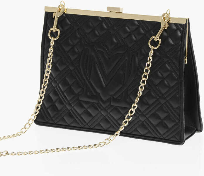 Genti de umar Moschino Love Quilted Faux Leather Shoulder Bag With Golden Details Black Femei (BM 12045102) 2