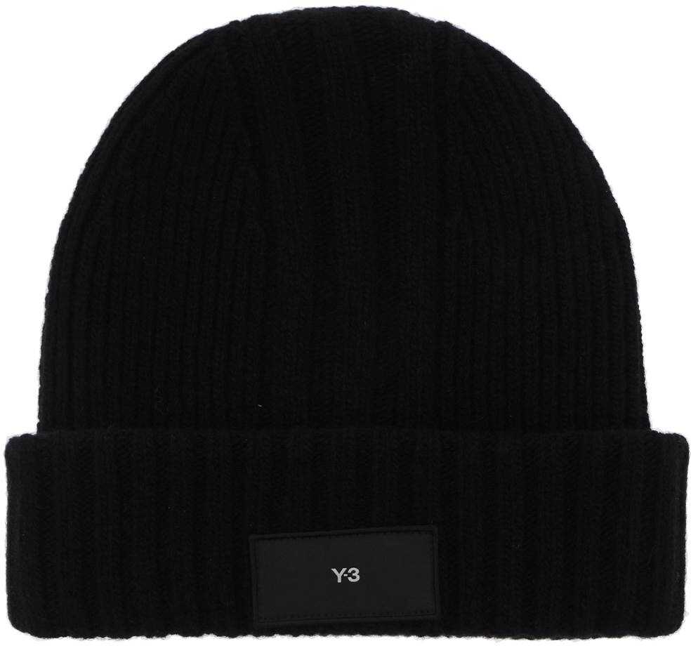 Y-3 Beanie Hat In Ribbed Wool With Logo Patch BLACK