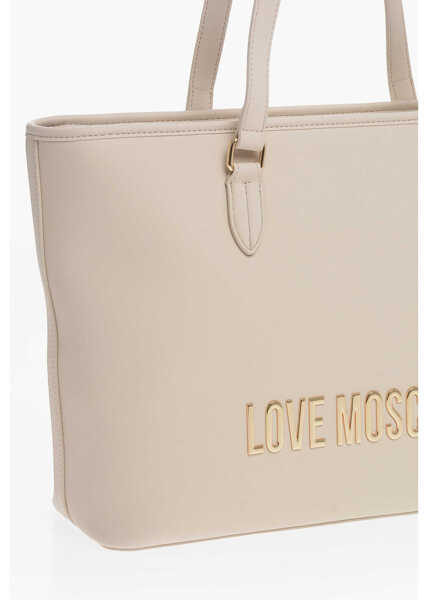 Genti de mana Moschino Love Faux Leather Tote Bag With Golden Embossed Maxi Logo Beige Femei (BM 12045387) 3