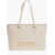 Moschino Love Faux Leather Tote Bag With Golden Embossed Maxi Logo Beige