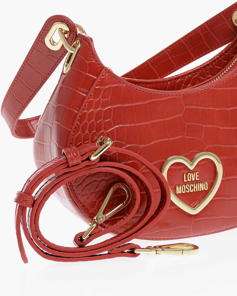 Genti de umar Moschino Love Crocodile Effect Faux Leather Hobo Bag With Golden Hear Red Femei (BM 12045399) 3