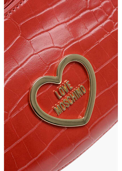 Genti de umar Moschino Love Crocodile Effect Faux Leather Hobo Bag With Golden Hear Red Femei (BM 12045399) 4