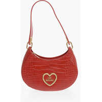 Genti de umar Love Crocodile Effect Faux Leather Hobo Bag With Golden Hear Femei
