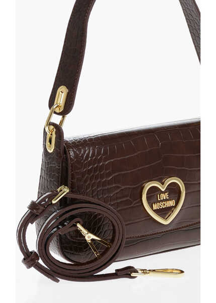 Genti de umar Moschino Love Crocodile Effect Faux Leather Shoulder Bag With Golden Brown Femei (BM 12045600) 3