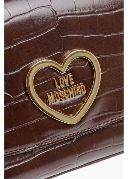 Genti de umar Moschino Love Crocodile Effect Faux Leather Shoulder Bag With Golden Brown Femei (BM 12045600) 4