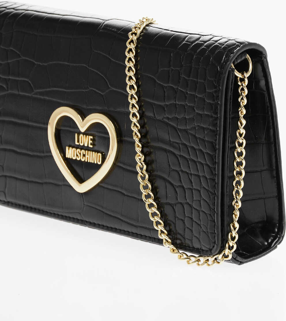 Genti tip postas Moschino Love Crocodile Effect Faux Leather Bag With Golden Chain Black Femei (BM 12045603) 3