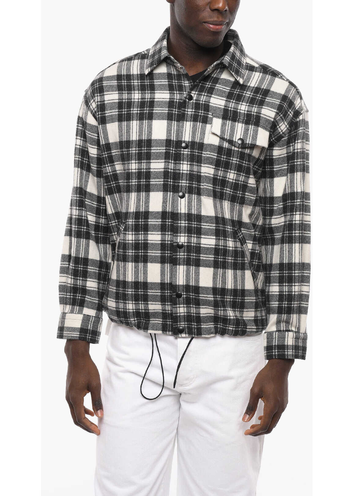 Destin 3 Pockets Wool Blend Martine Wooy Shirt With Drawstring Black & White