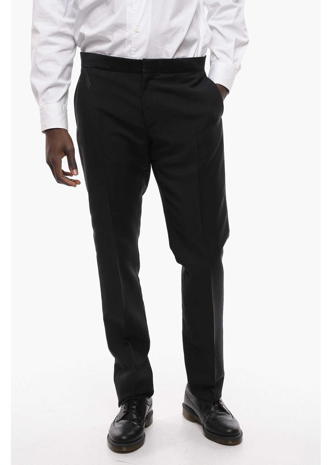 Versace Satin Details 4 Pockets Mohair Blend Pants Black