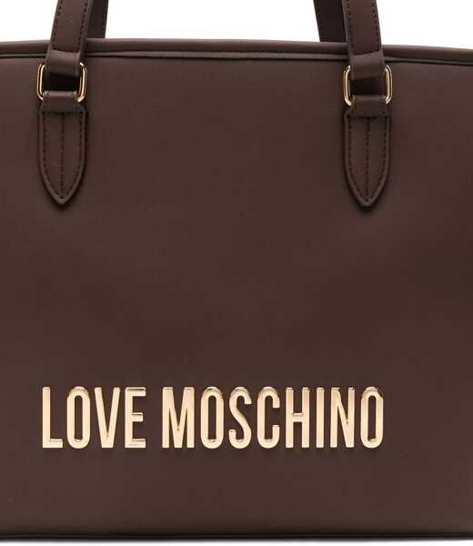Genti de mana Moschino Love Faux Leather Tote Bag With Golden Embossed Maxi Logo Brown Femei (BM 12046173) 4