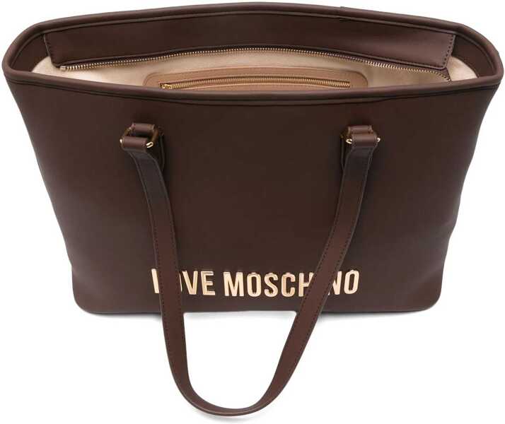 Genti de mana Moschino Love Faux Leather Tote Bag With Golden Embossed Maxi Logo Brown Femei (BM 12046173) 5