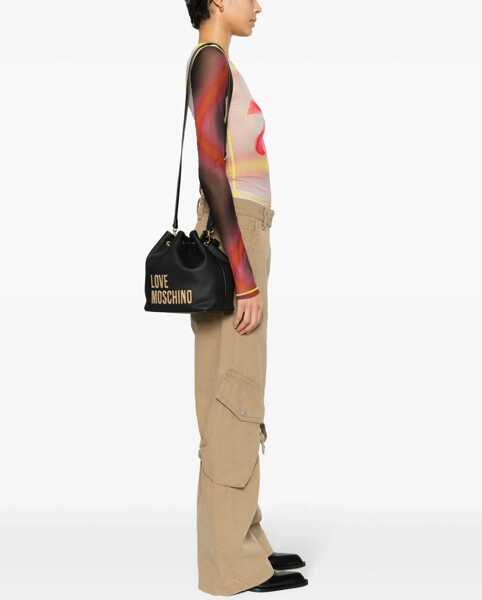 Genti de umar Moschino Love Faux Leather Bucket Bag With Golden Maxi Logo Black Femei (BM 12046176) 2