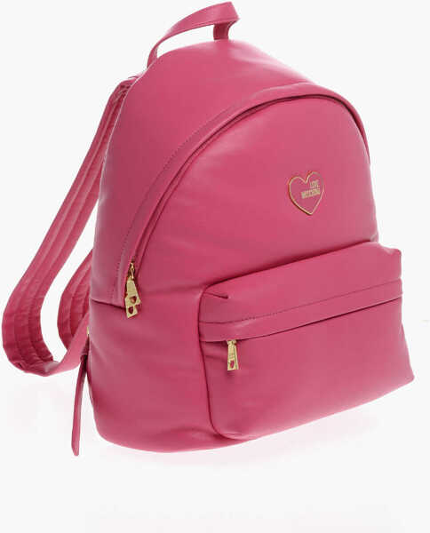 Rucsacuri Moschino Love Faux Leather Backpack With Metal Heart Pink Femei (BM 12046179) 3