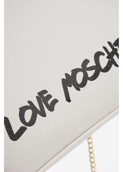 Genti de mana Moschino Love Solid Color Handbag With Printed Logo And Removable Cha White Femei (BM 12046182) 4