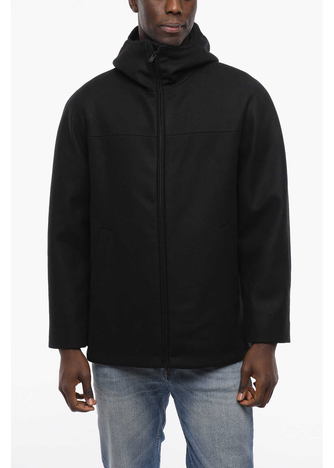 HEVO Solid Color Jacket With Hood And Zip Closure Black