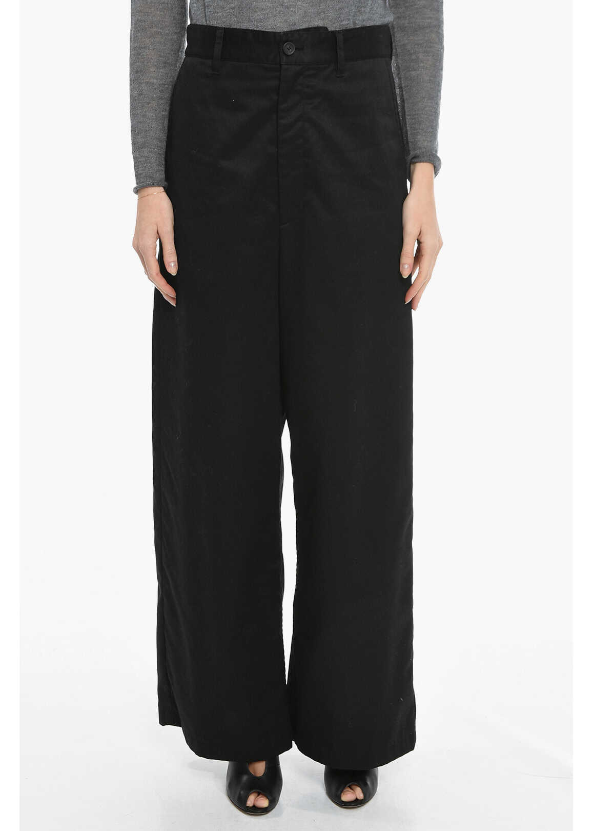 Balenciaga Low Crotch Cotton Wide Leg Pants With Belt Loops Black