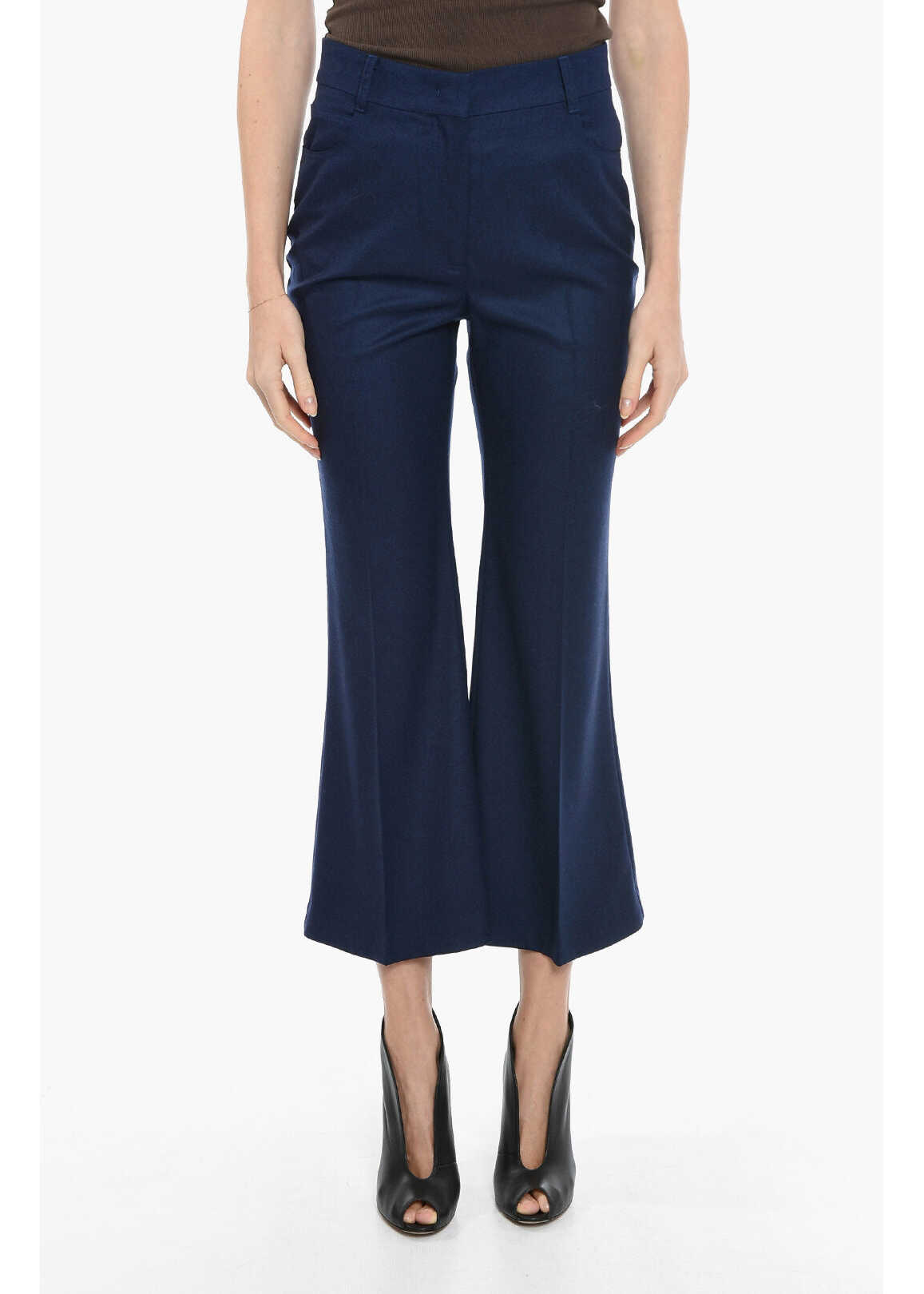 Stella McCartney Wool Pleated Trousers With Flared Leg Blue