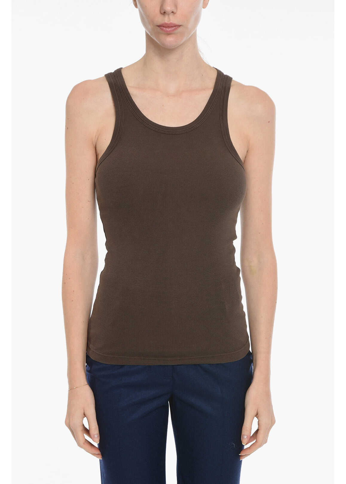 ENTIRE STUDIOS Ribbed Stretch Cotton Tank Top Brown