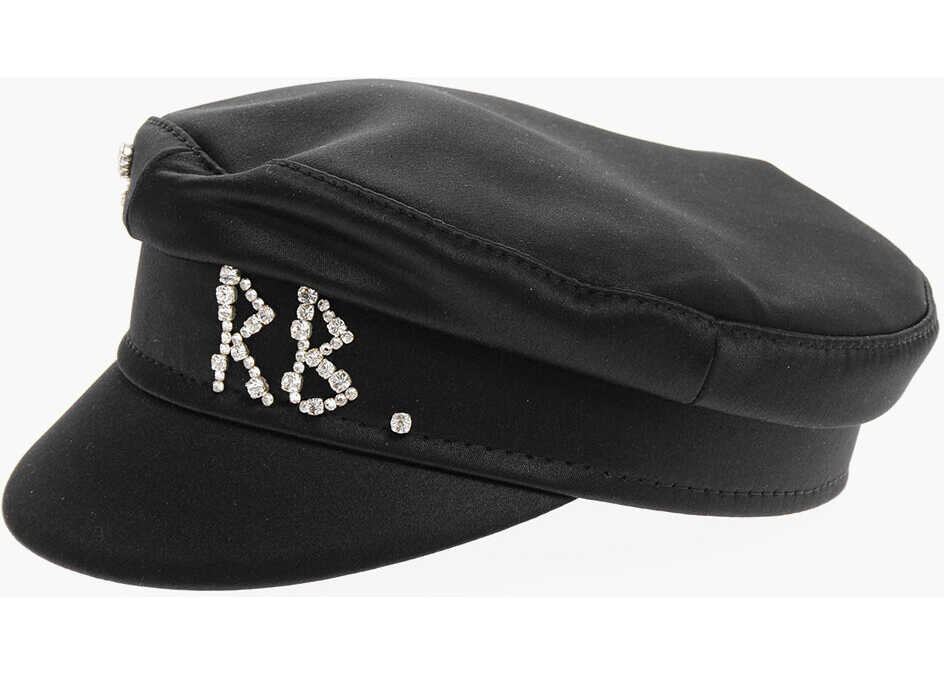 RUSLAN BAGINSKIY Rhinestone-Embellished Satin Baker Boy Hat Black