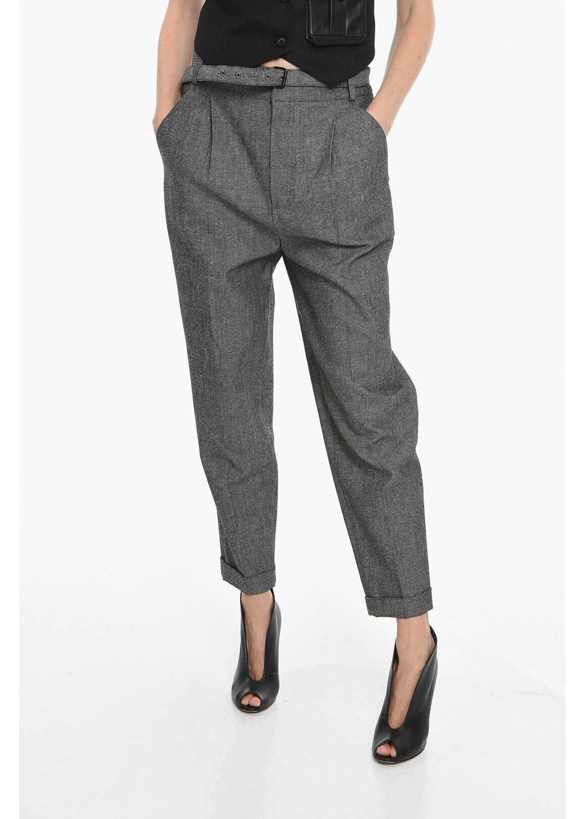 Dior Cotton Blend Single-Pleated Pants With Belt Gray