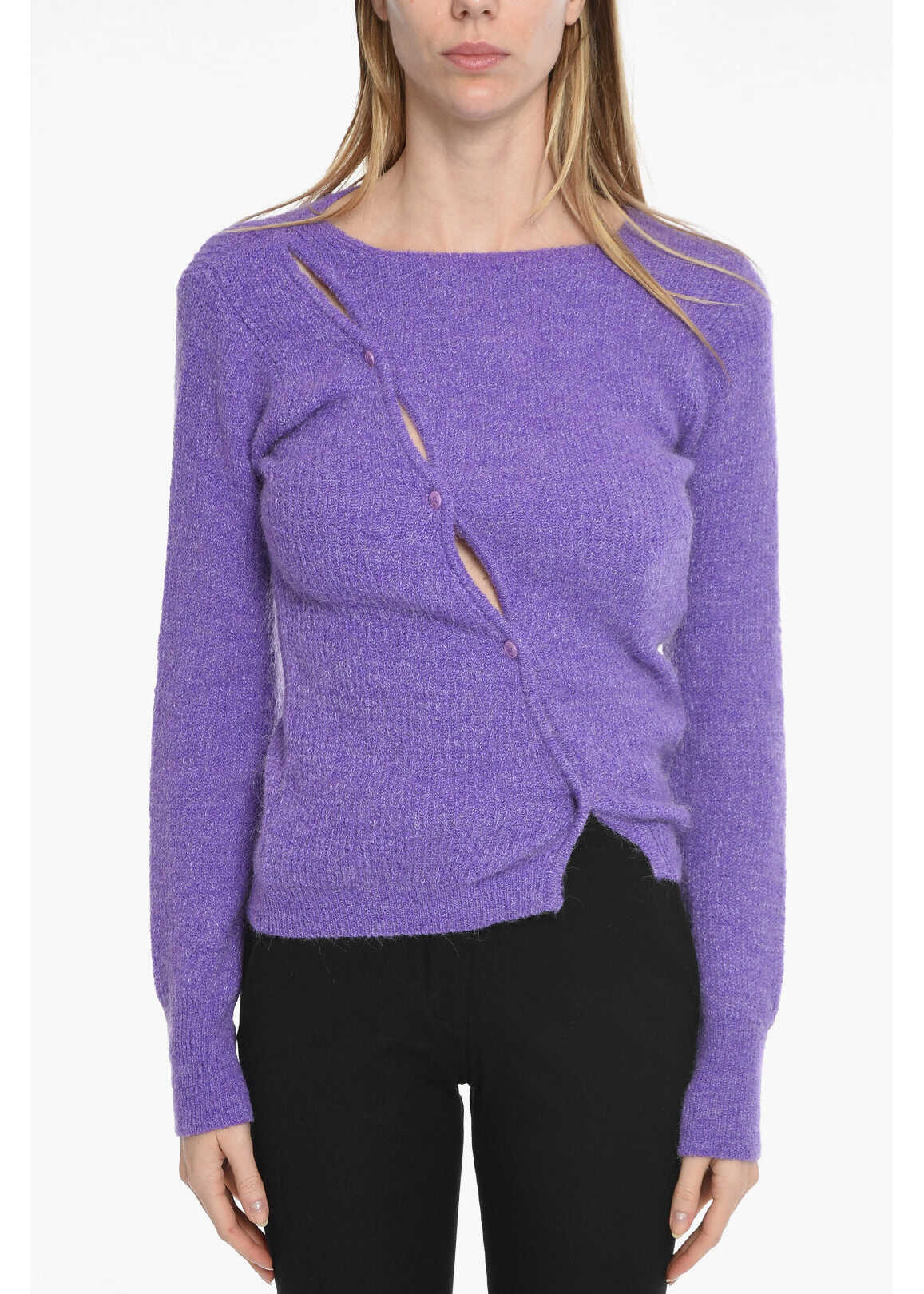 JACQUEMUS Side Buttoning Crew-Neck Pullover Violet